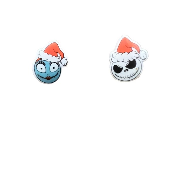 Jack and Sally, Nightmare before Christmas earrings with  Santa hats. - Picture 2 of 5